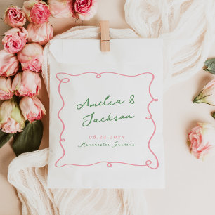 Sachets En Papier Serviettes de mariage vertes et roses dessinées à