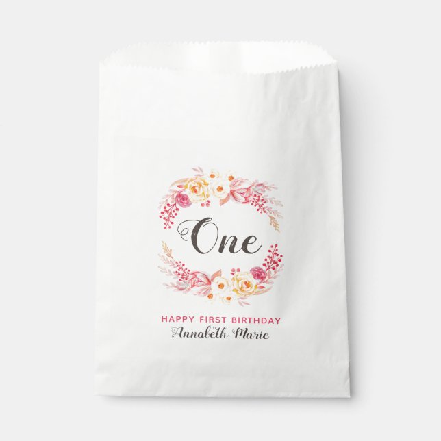 Sachets En Papier Shabby Chic Rustic Floral Un premier anniversaire (Devant)