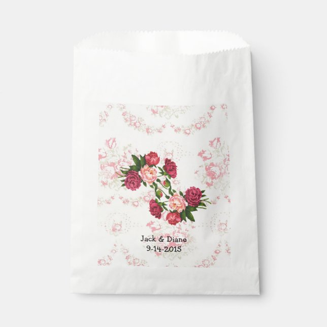 Sachets En Papier Shabby Roses Roses Roses Personnalisées Favoriser  (Devant)
