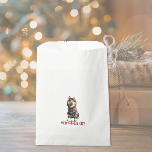 Sachets En Papier Sibérie Husky Holiday (The front of the Siberian Husky Holiday favor bag)
