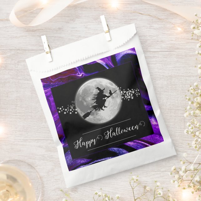 Sachets En Papier Silhouette de sorcière violette Halloween (Coupé)