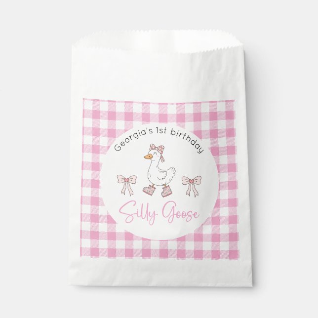 Sachets En Papier Silly Goose rose Anniversaire Favoriser Sac (Devant)