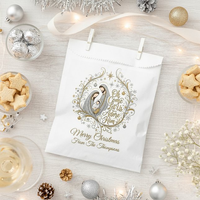Sachets En Papier Silver and gold nativity Christmas personalized (Créateur téléchargé)