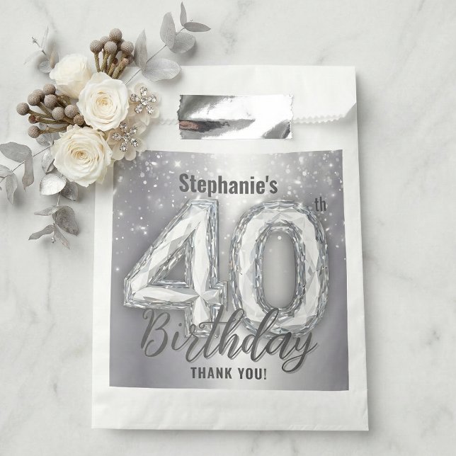 Sachets En Papier Silver Diamond Sparkle 40th Birthday Thank You (Créateur téléchargé)