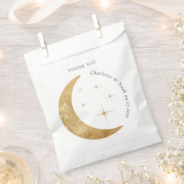 Sachets En Papier Simple Elégant Celestial Gold Moon Stars Mariage (Coupé)