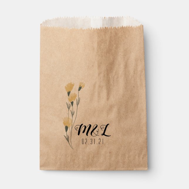 Sachets En Papier Simple Fleur Sauvage Mariage Dessinée à la Main  (Devant)