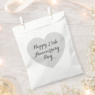 Sachets En Papier Simple Joyeux 25e Anniversaire Cœur Argent Élégant
