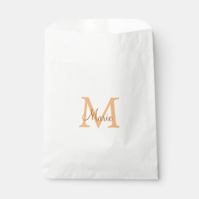 Sachets En Papier simple minimum ajouter nom monogramme orange brun  (Devant)