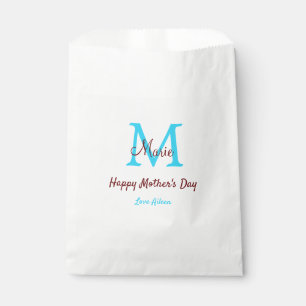 Sachets En Papier simple minimum jour mère bleu monogramme rose nom