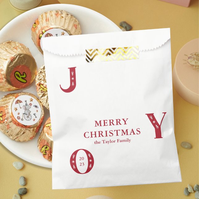 Sachets En Papier Simple Red Christmas JOY cadeau de fête de Noël (Simple Red Christmas JOY Holiday Party Gift Favor Bag)
