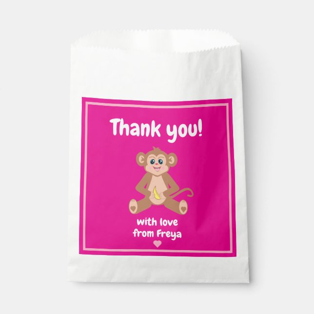 Sachets En Papier Singe sur Pink Favoriser sac (Devant)