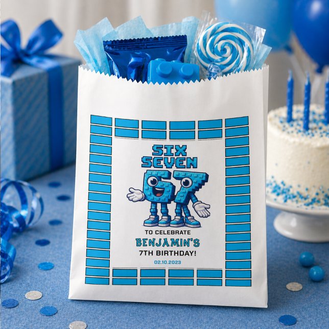 Sachets En Papier Six Seven Meme 7e Anniversaire | Drôle Tendance (Six Seven Meme 7th Birthday | Funny Trendy favor bag)