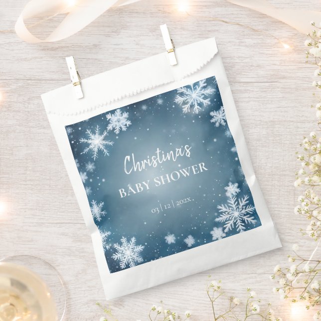 Sachets En Papier Snowflake Winter Wonderland Baby shower Bleu (Coupé)