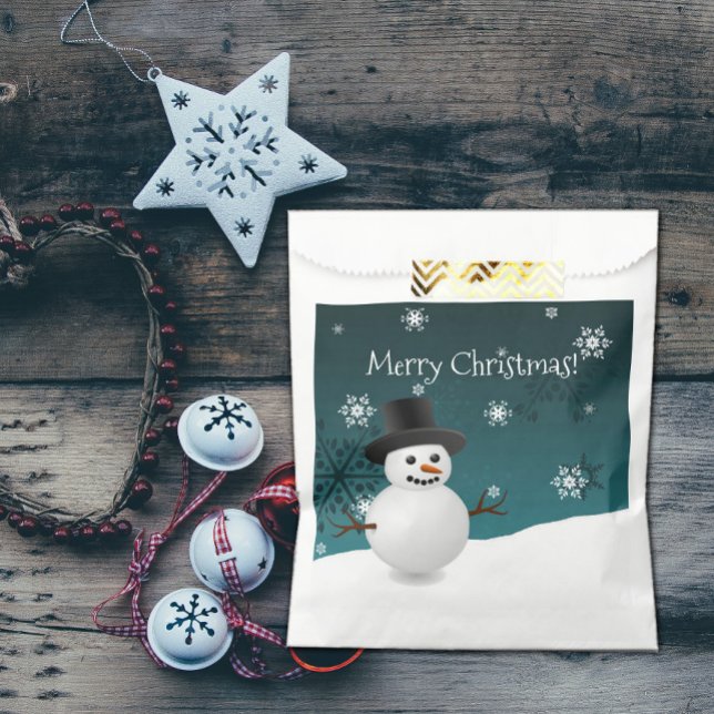 Sachets En Papier Snowman turquoise hiver paysage Noël Favoriser les (Teal Snowman Winter Scenery Christmas Favor Bags)