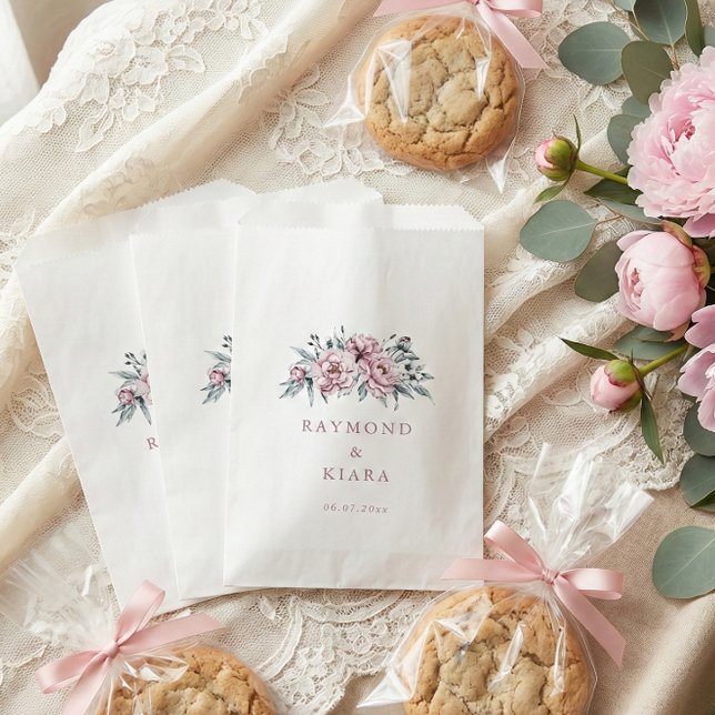 Sachets En Papier Soft Muted Dusty Pink Peony Wedding (personalized couple name dusty pink peony wedding favor bags)