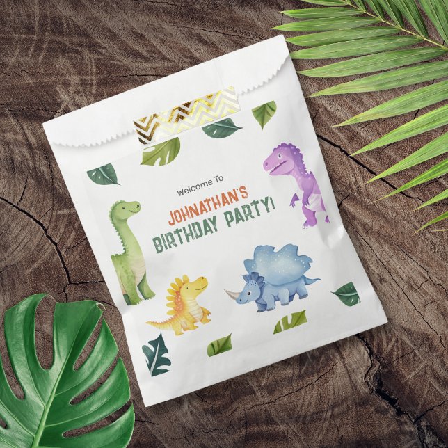 Sachets En Papier Soirée Anniversaire de enfant Dinosaure aux couleu (Cute Colorful Dinosaur Kids Birthday Party Favor Bag)