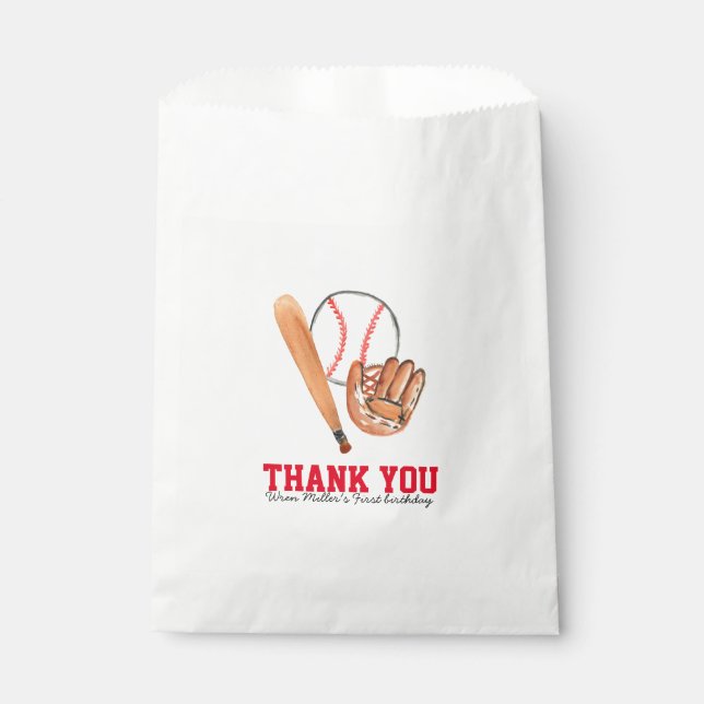 Sachets En Papier Soirée d'anniversaire de baseball pour sac de fave (Devant)