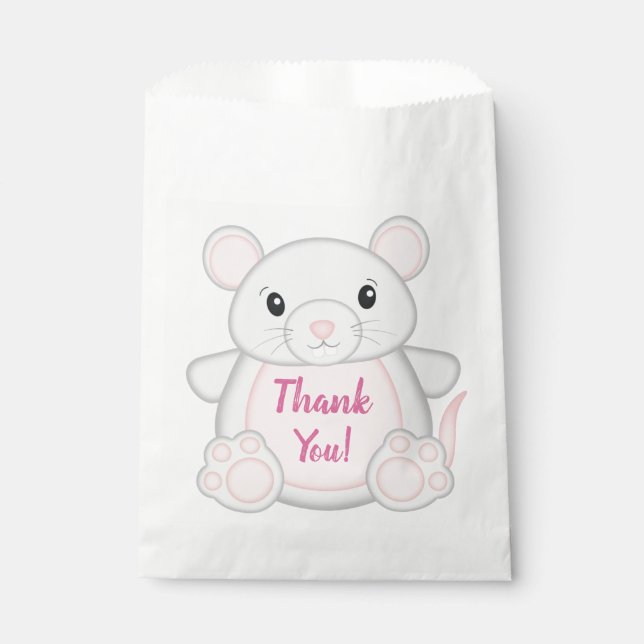 Sachets En Papier Souris Anniversaire rose (Devant)