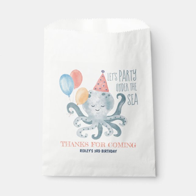 Sachets En Papier Sous l'aquarelle de la mer Octopus Anniversaire (Devant)