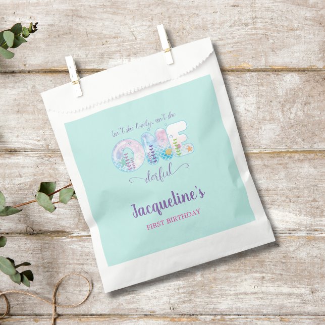 Sachets En Papier Sous les Sea Girls 1er anniversaire de fête Bienve (ONEderful under the sea 1st birthday favor bag.)
