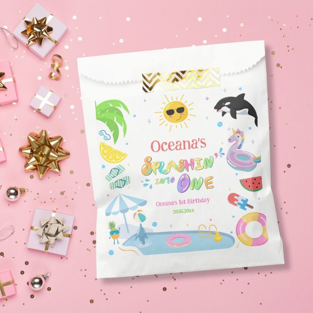 Sachets En Papier Splashin' dans une fête de piscine de premier anni (Créateur téléchargé)