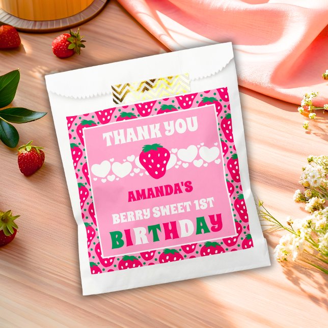 Sachets En Papier Strawberry First Birthday Celebration Thank You (Créateur téléchargé)