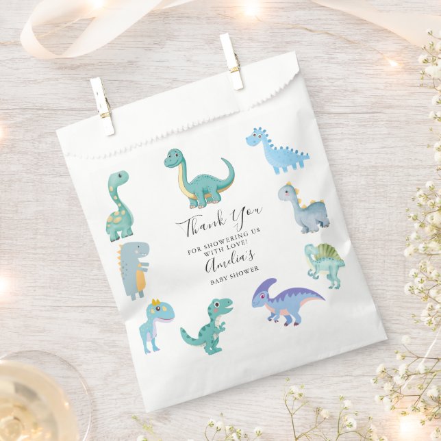 Sachets En Papier Stylish Dinosaur Baby Shower White (Coupé)