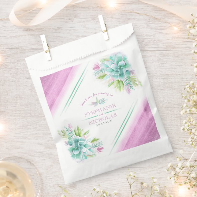 Sachets En Papier Succulent couleur rose verte aquarelle personnalis (Coupé)