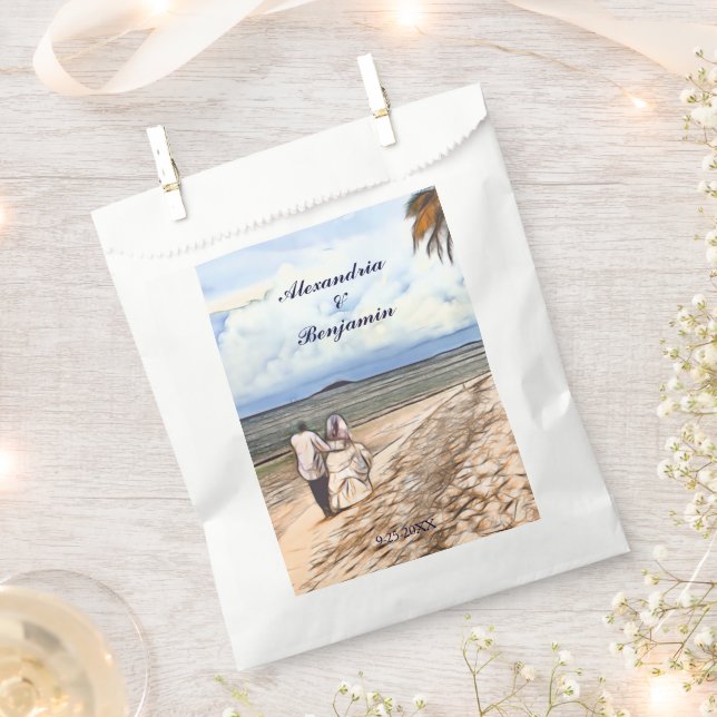 Sachets En Papier Summer Tropical Beach Mariage Couple Personnalisé (Coupé)