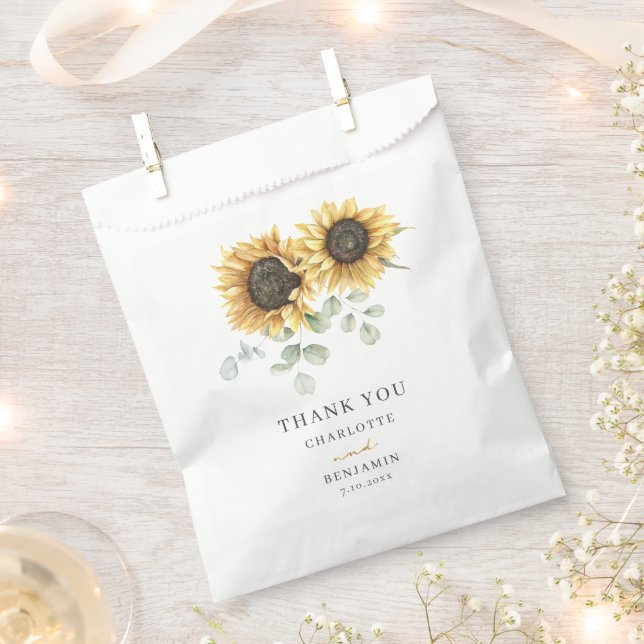 Sachets En Papier Sunflower Eucalyptus Script Mariage floral (Coupé)