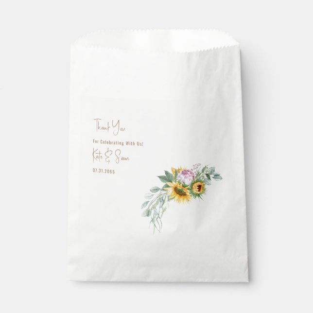 Sachets En Papier Sunflower Gold Texte Mariage blanc (Devant)