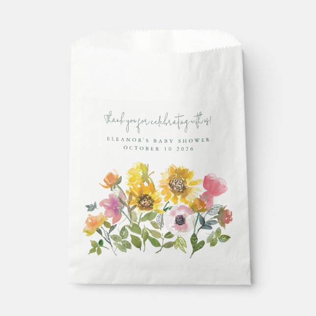 Sachets En Papier Sunflower Yellow Aquarelle Baby shower Floral (Devant)