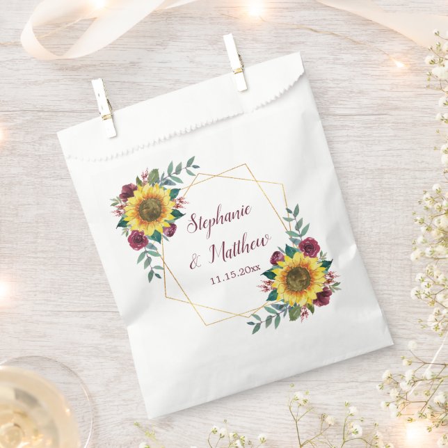 Sachets En Papier Sunflowers Bourgogne Floral Mariage géométrique (Coupé)