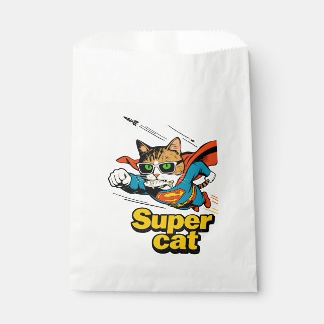 Sachets En Papier Super Chat Volant avec Poisson  (Devant)