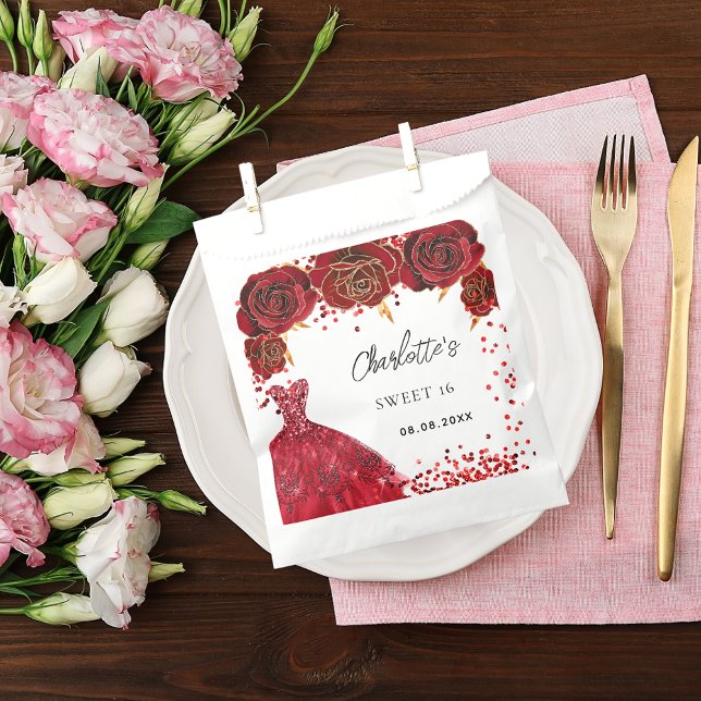 Sachets En Papier Sweet 16 fleurs de robe rouge blanc (Créateur téléchargé)