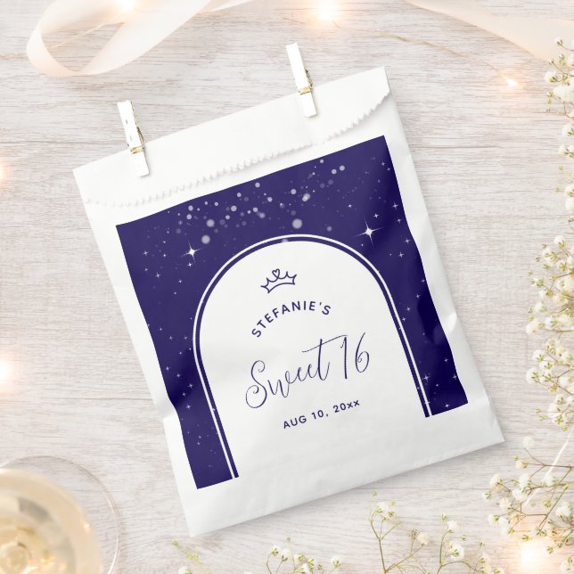 Sachets En Papier Sweet 16 Princess Tiara Crown Navy Blue Birthday (Coupé)