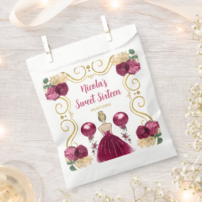 Sachets En Papier Sweet Sixteen Blonde Princess in Burgundy Red (Coupé)