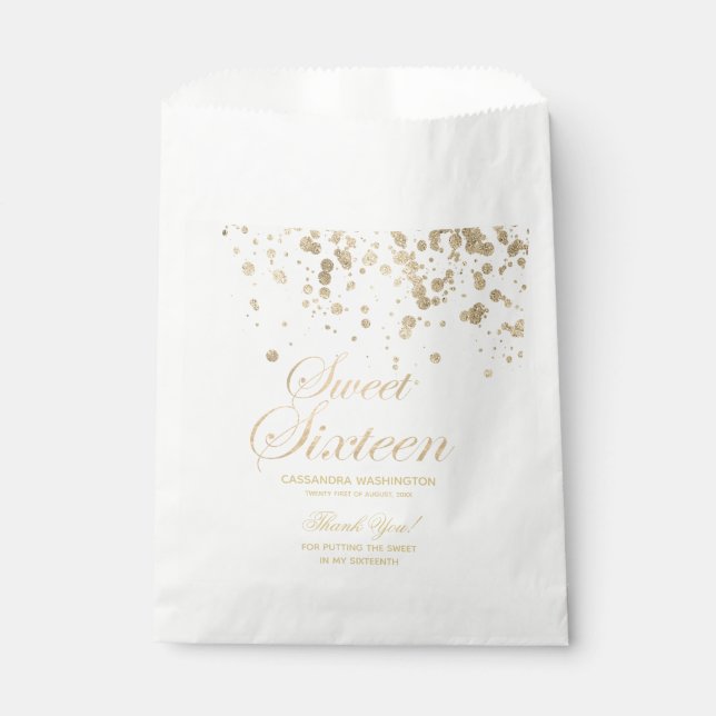 Sachets En Papier Sweet sixteen Gold Faux Foil et Parties scintillan (Devant)