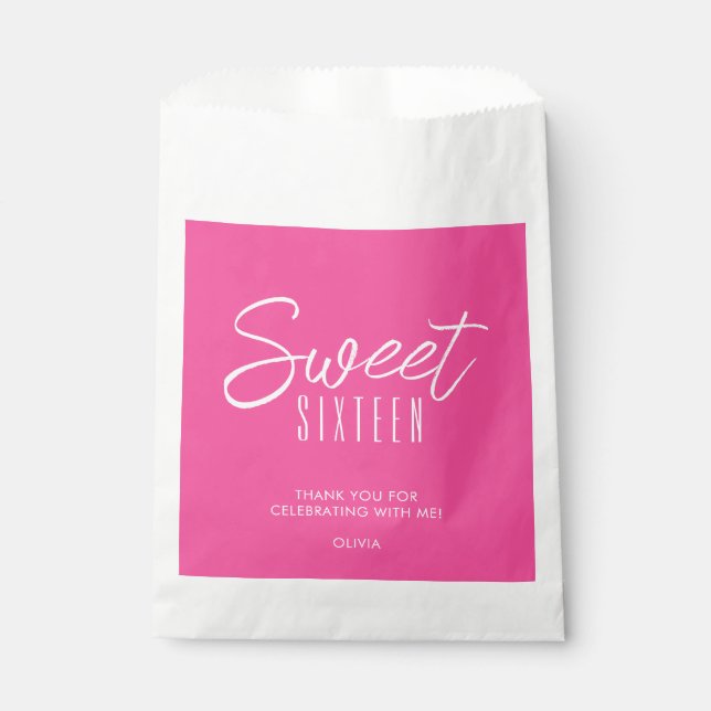 Sachets En Papier Sweet sixteen moderne hot rose filles 16e merci (Devant)
