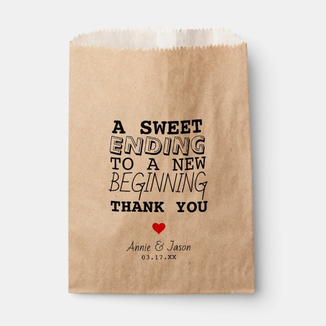 Sachets En Papier Sweet Terminer nouveau début Merci Mariage de coeu (Devant)