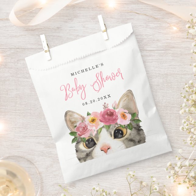 Sachets En Papier Sweet Watercolor Kitty Girl Baby shower (Coupé)