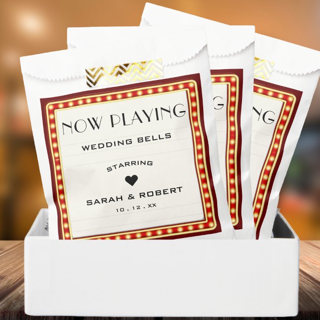 Sachets En Papier Symbole du cinéma rétro Mariage rouge (Retro Cinema Theater Marquee Sign Red Wedding Favor Bag)