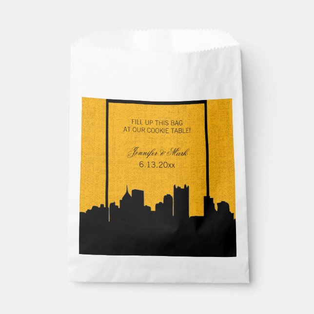 Sachets En Papier Table de cookies Mariage de Pittsburgh noir et or (Devant)