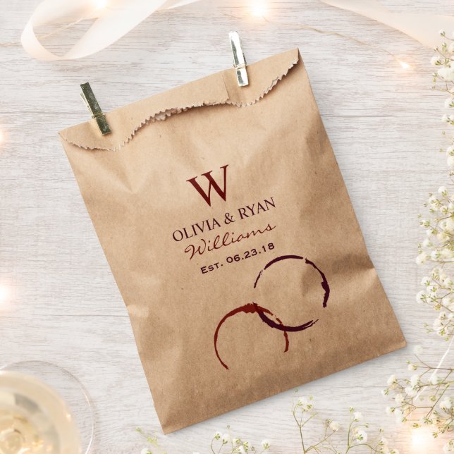 Sachets En Papier Tache de vin rouge foncé rustique Kraft Monogramme (Coupé)