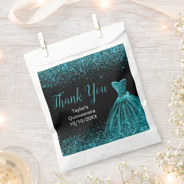 Sachets En Papier Teal Blue Dress Faux Glitter Quinceanera (Coupé)
