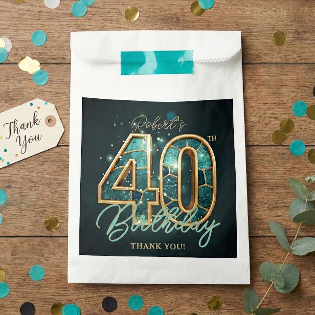 Sachets En Papier Teal Gold Agate Men 40th Birthday Party Thank You (Créateur téléchargé)