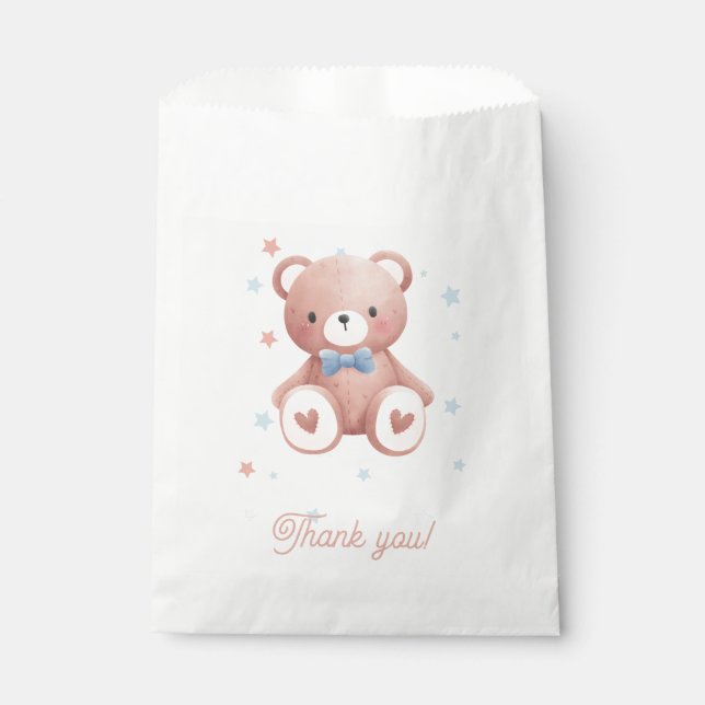 Sachets En Papier Teddy Bear Baby Boy Shower Favor Bag - Blue Stars (Devant)