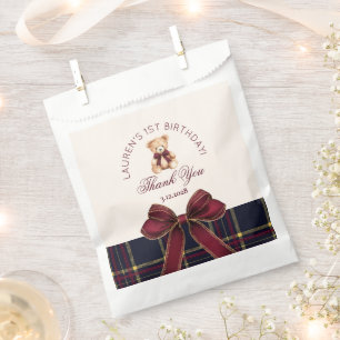 Sachets En Papier Teddy Bear Beary 1er anniversaire Bow Plaid Merci