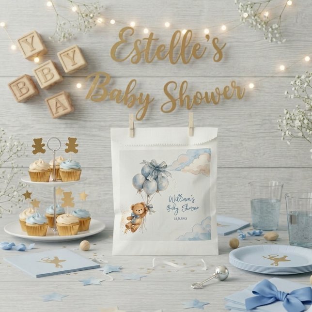 Sachets En Papier Teddy Bear Blue Balloons Clouds Baby Boy (Créateur téléchargé)