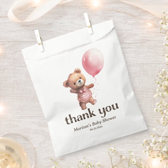 Sachets En Papier Teddy ours fille Baby shower Merci (Coupé)
